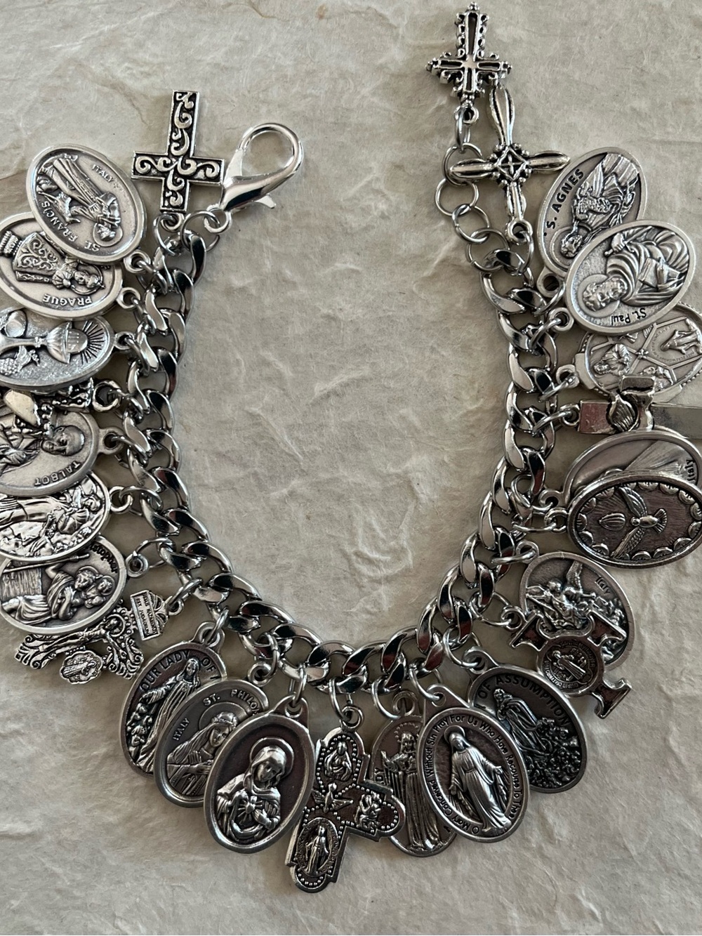Catholic Charm Bracelet Saints, Crosses